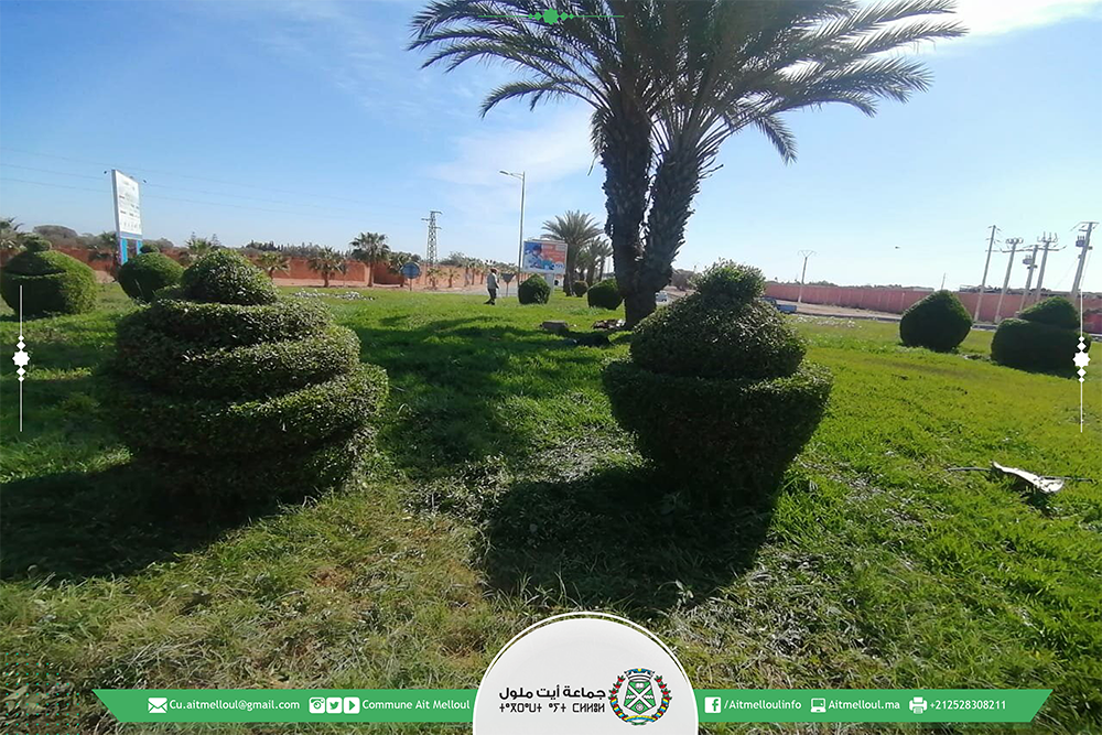 جماعة أيت ملول - مصالح الجماعة تباشر عملية صيانة واسعة للمساحات الخضراء بالمدينة